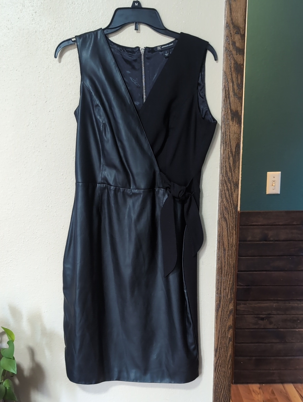 Faux Leather Wrap Sheath Dress - Black